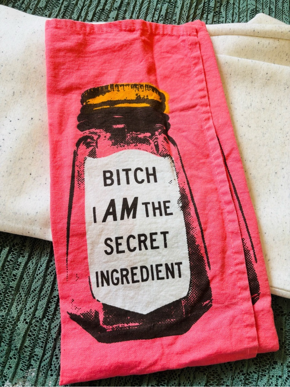 Confidence Pink Tea Towel “Secret Ingredient” Kitchen Towel